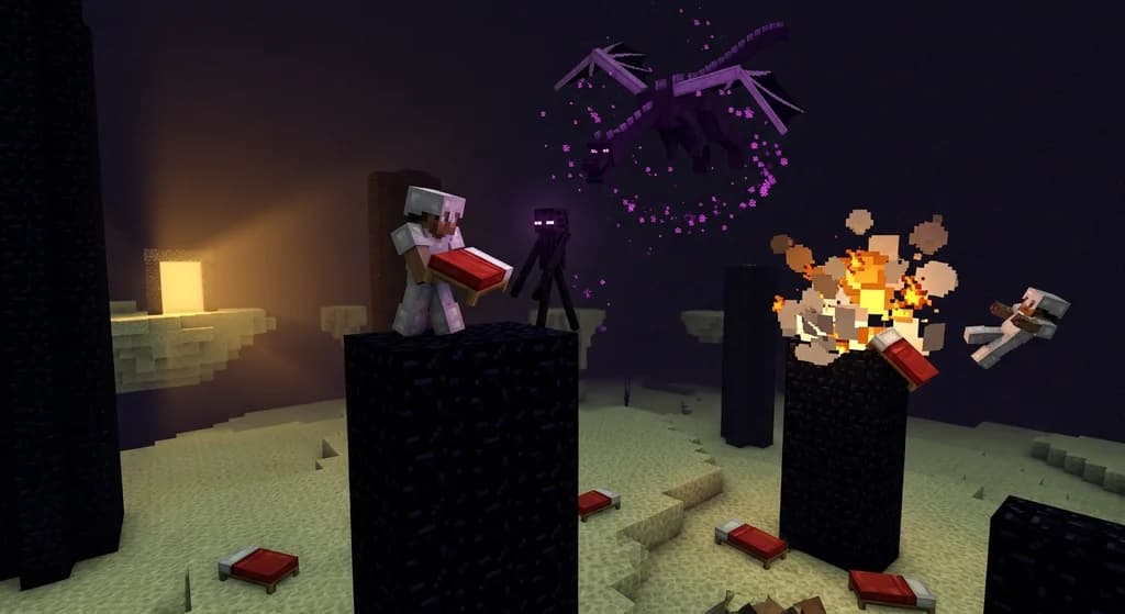 Minecraft player making a bed mistake in the End during a speedrun attempt