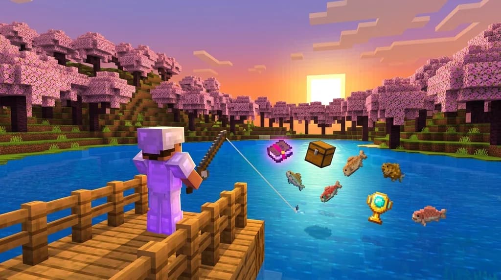 Player fishing for hidden achievements in Minecraft