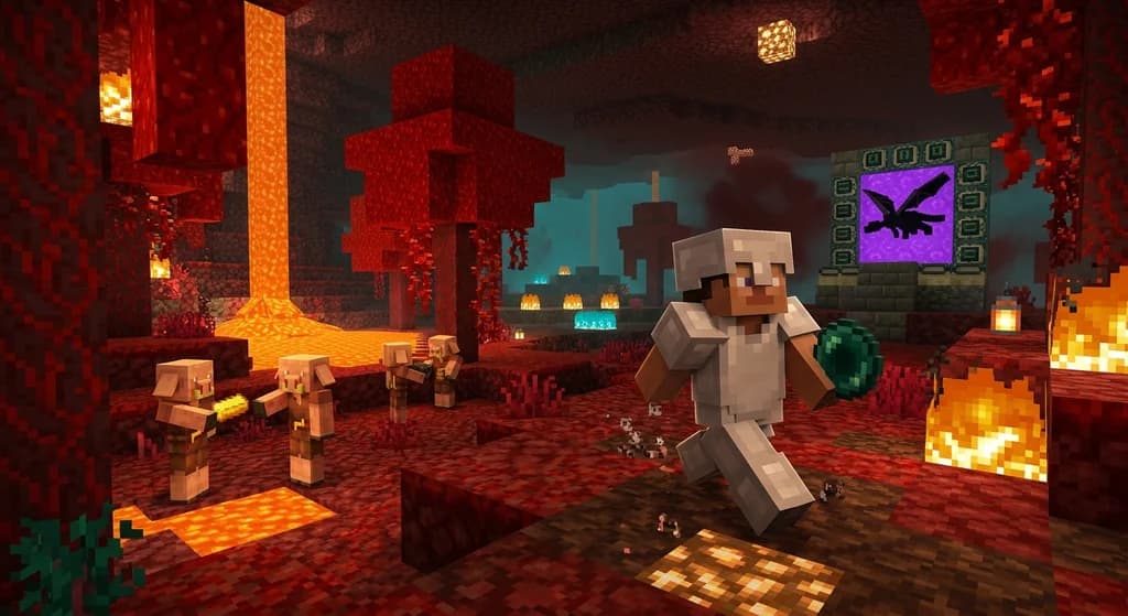 Minecraft speedrunner in the Nether preparing to enter the End dimension
