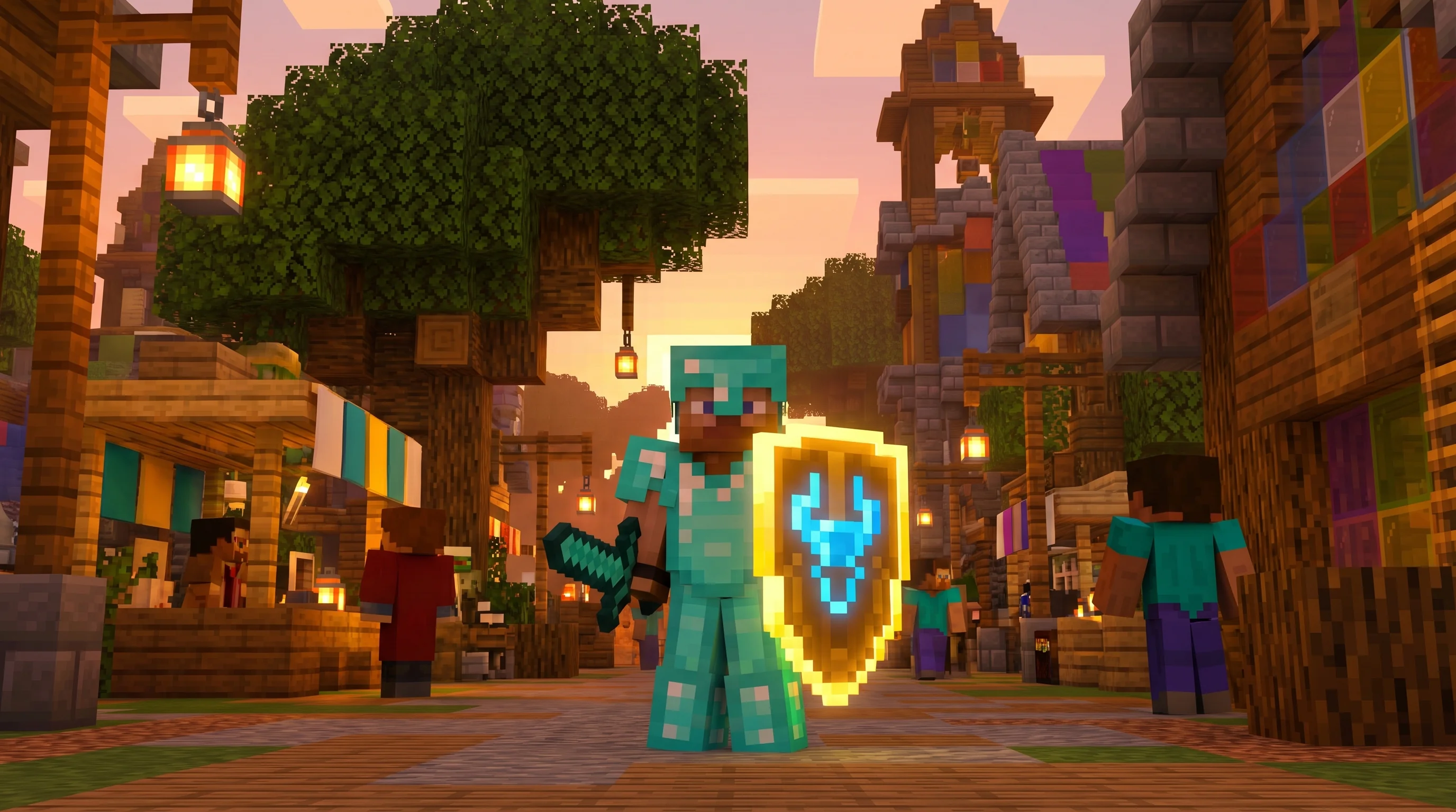 Minecraft character holding a glowing shield representing server safety and chat moderation in the 26.1.1 update.