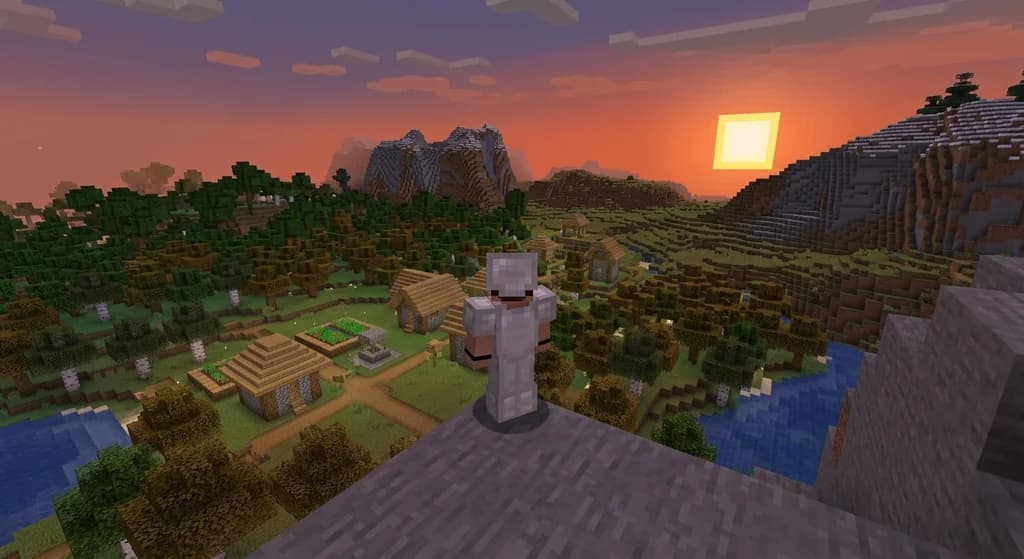 A player overlooking a vast Minecraft landscape hosted on a dedicated server.