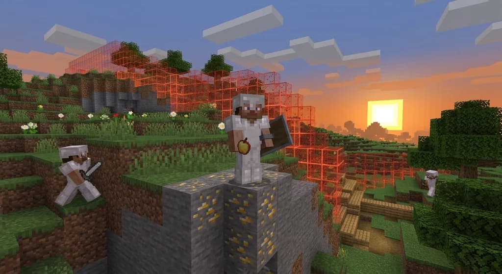Minecraft UHC player with golden apple and shrinking world border