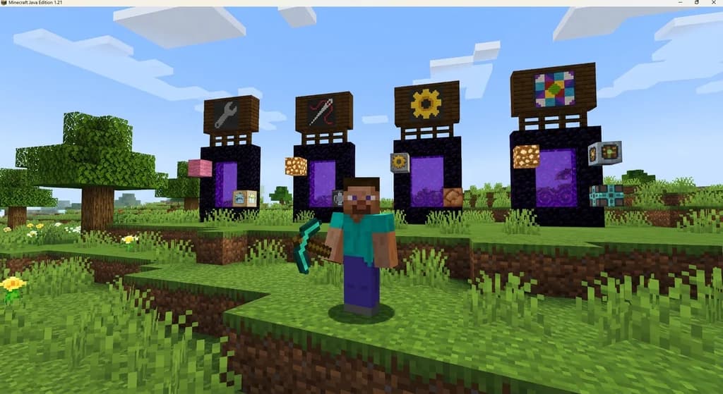 Minecraft player choosing between Forge, Fabric, NeoForge, and Quilt mod loaders in a Vanilla+ world