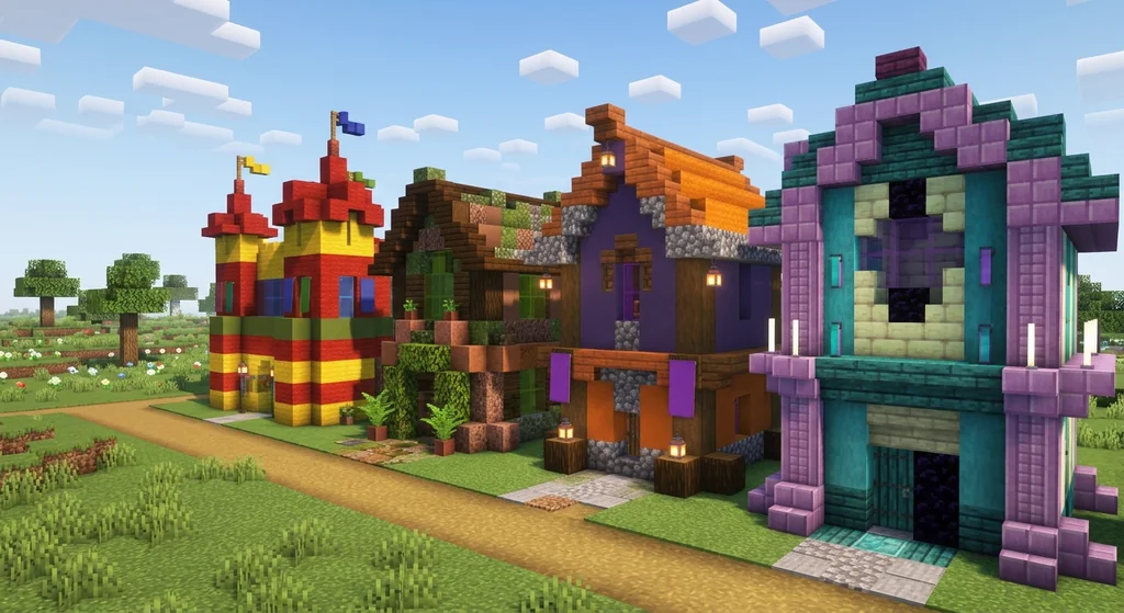 7 Best Tetradic Block Palettes for Minecraft Builds (2026) supporting Minecraft scene 1
