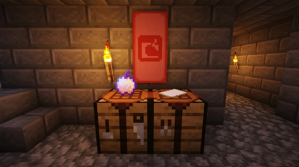 Craft a Thing Banner Pattern Using an Enchanted Golden Apple supporting Minecraft scene 1