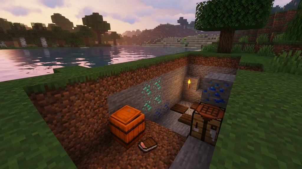 Fishing for Treasure Enchantments in Minecraft supporting Minecraft scene 1