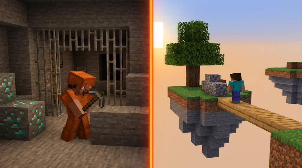 How to Choose Between Prison and Skyblock Servers in Minecraft 2026 supporting Minecraft scene 1