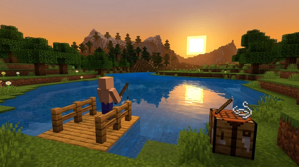 How to Craft a Fishing Rod in Minecraft supporting Minecraft scene 1