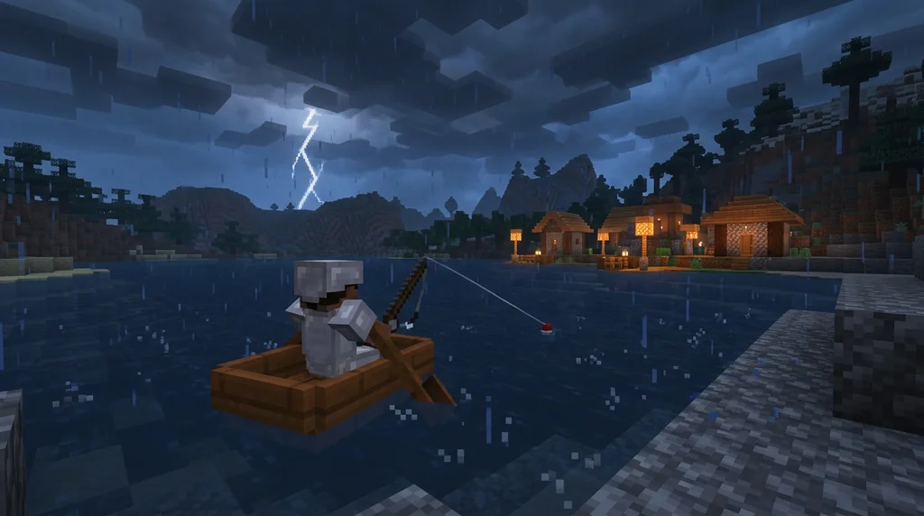 How to Fish in Minecraft Rain and Thunderstorms for Better Loot (2026) supporting Minecraft scene 1