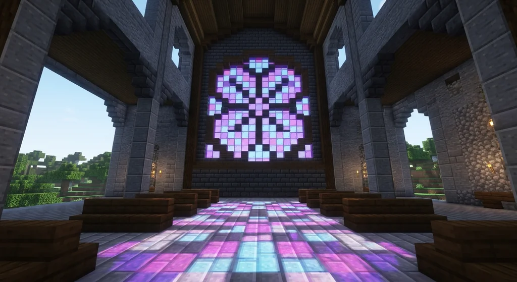 How to Design Stained Glass Windows in Minecraft: 7 Palettes (2026) supporting Minecraft scene 1